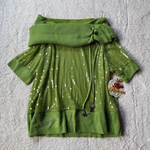 Apple Bottoms Sweaters - NWT Apple Bottoms Sequin Cowl Neck Top – Y2K Glam Statement Blouse